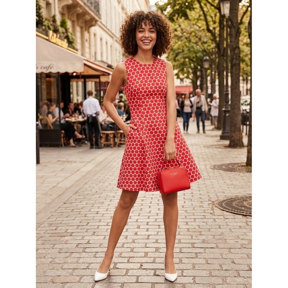 Kate Spade New York Red White Dot Sleeveless Fit and Flare Dress Size 00